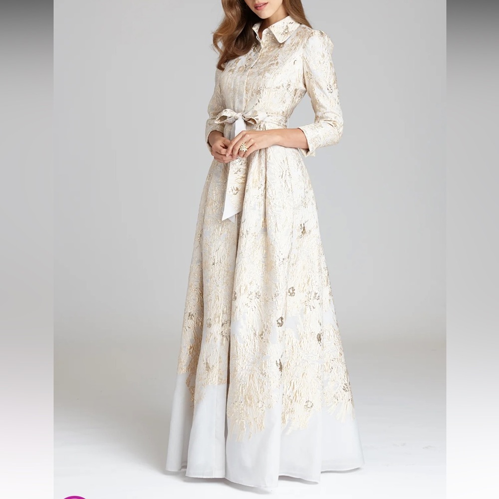 Teri Jon Metallic Shirt Waist Organza Gown